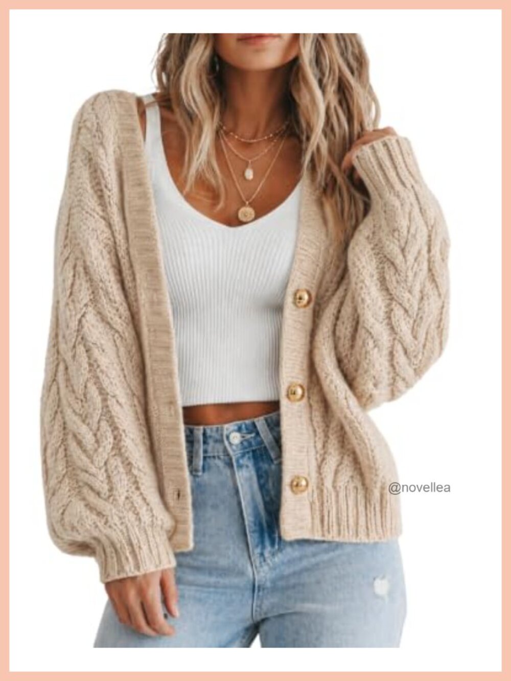 Cable Knit Open Front Cardigan Chunky Knit Button Up Sweater Women